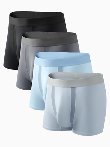 Auxo Mens Underwear Boxer Briefs Modal Mesh Breathable Trunks No Riding Up Moisture Wicking Underwear with Pouch 4 Pack