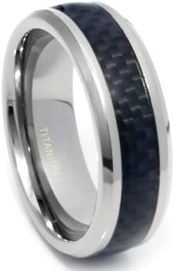 Titanium Black Carbon Fiber Inlay Wedding Band Ring