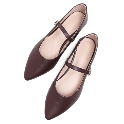 SAILING LU Women's Pointy Toe Mary Jane Flats PU Leather Buckle Fashion Vintage Wedding Dress Flats Shoes
