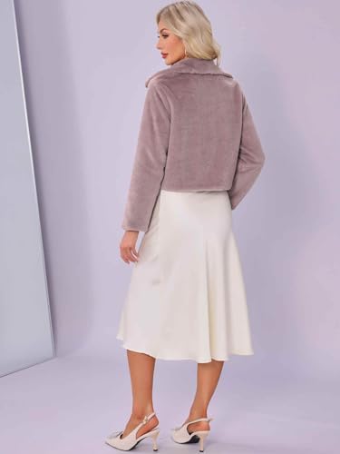 Allegra K Dressy Faux Fur Coat for Women's Cropped Evening Party Snap Button Winter Fluffy Jackets3