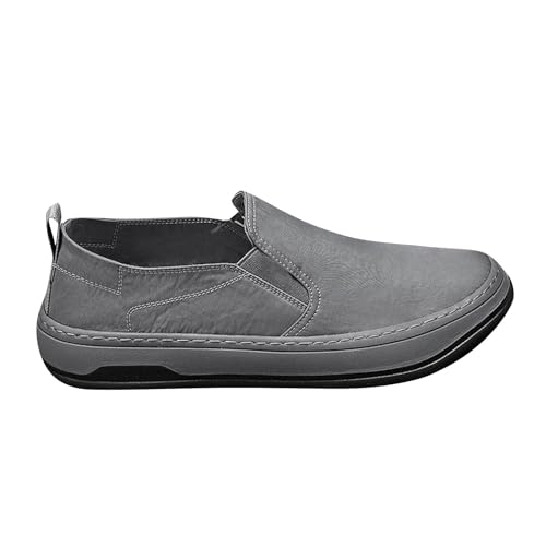 Zapatos deportivos para hombre, zapatos casuales para hombre, planos, antideslizantes, ligeros, de gamuza, color sólido, cómodos, elásticos, sin cordones, color negro, talla 9, gris, 39 1/3 EU