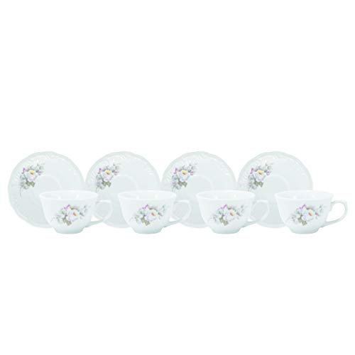 Serviço de Jantar e Chá 20 peças em Porcelana. Modelo Redondo com Relevo Pomerode. Decoração Eterna. Fabricado pela Schmidt.