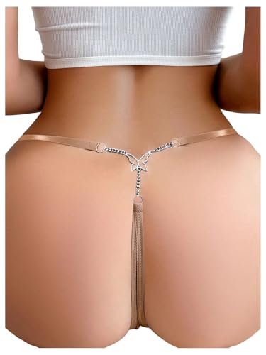 Image of RoseSeek Women's Sparkling Butterfly Chain Underwear Low Rise Cheeky G String Panty