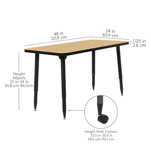 Image of Adapte Commercial Classroom Activity Table - 24 inch x 48 inch Rectangle, ADA Compliant Tapered Legs with Glides & Casters, Adjustable Height 22-34 inch Wheelchair Accessible, School & Office Furniture