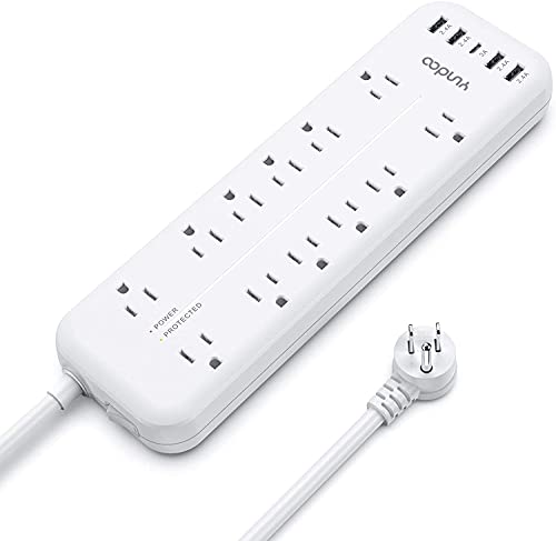 Power Strip Surge Protector with 12 Outlets and 4 USB Ports(5V 2.4A) & 1 Type-C Port (5V 3A), 1875W 15A, 6 Feet Flat Plug Extension Cord for Multiple Devices Smartphone Tablet Laptop Computer (White)
