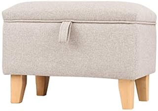 Warmiehomy Ottoman Storage Square Footstool With Straight Wood Legs - Linen Pouffe Chair Multifunction Children Toy Box Stool
