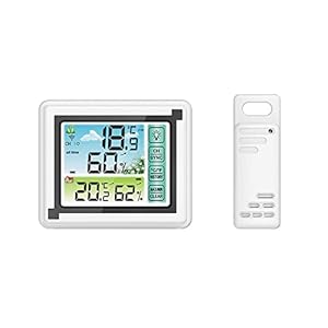 Lancoon Weather Station Clock Indoor Outdoor Wireless Thermometers Large Screen Display Touch Control Backlight Memory Function with 1 Waterproof Sensor