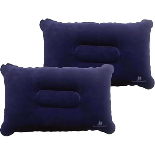 JR QualityProduct 2 Pack Inflatable Camping Pillows – Lightweight Travel Cushions for Fishing, Beach, Inflatable Blow up Pillows for Camping Holidays, Fishing and Travel Comfort. (Blue)