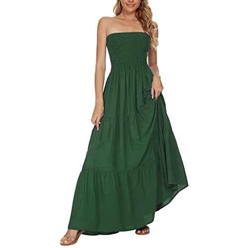 Image of Women's Summer Strapless Tube Top Maxi Dresses Off Shoulder Boho Beach Long Dress