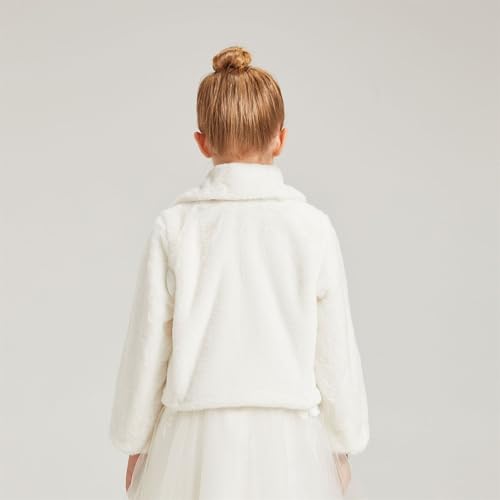 Girls Bolero Jacket Faux Fur Winter Long Sleeve Cardigan Coat Warm Cozy Cape Wrap Shawl Party Wedding Dress Up3