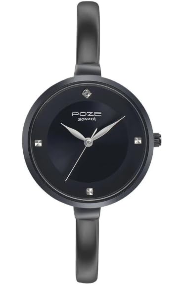 Sonata Poze Quartz Analog Black Dial Metal Strap Watch for Women-SP80013NM01
