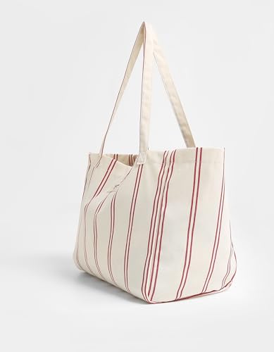 Image of Jeelow Large Striped Or Patterned Canvas Tote Bag for Women Men Shoulder Handbag with Zipper Pocket Travel