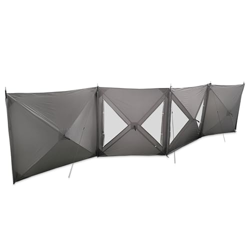 Purely Outdoors Pop-Up Windbreak 4-Panel Shelter with Clear PVC Windows & Curtains - Lightweight, Durable Oxford Cloth with Aluminum Poles, For Camping, Beach, Tents & Awnings