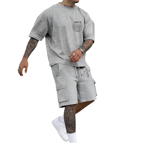 Ensemble homme deux pièces décontracté gris clair XXL imprimé