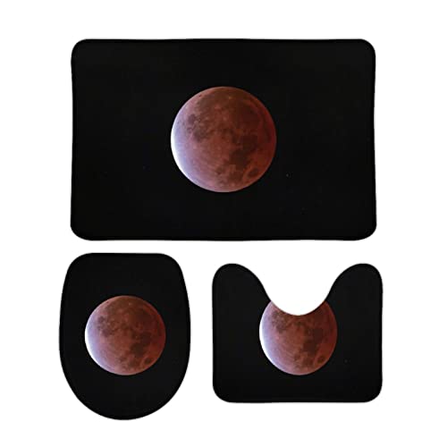 3 Teilig Badematte Set Mond 3D Badematten Set rutschfest, Badezimmerteppich,U-förmiger WC-Vorleger,WC-Deckelbezug für… – Bild 3