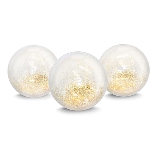 Coconut Outdoor Jumbo Glitter Beach Ball 3 Pack - 3 Large Inflatable Gold Glitter Beach Balls - Great for Summer Parties & Swim Events