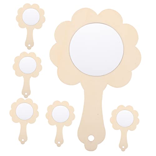 Yardwe 6Pcs Wooden Small Mirrors Unfinished Mini Hand Mirrors for Adorable Wooden Drawing Mirrors Crafting Accessory for Creative Play and Imaginative Fun