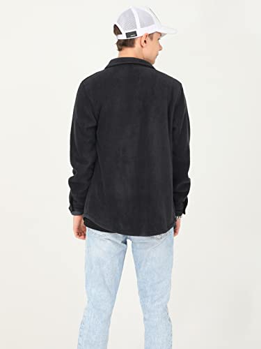 Thcreasa Boys Flannel Jacket Fleece Lined Basic Solid Long Sleeve Button Down Little Big Kids Shirt Jacket Black L(10-12) #TOP6