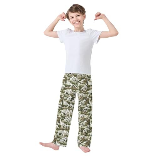 ZZXXB Dinosaur Skeleton Camouflage Boys Long Pants Soft Trousers Elastic Waist Kids Lounge Bottoms with Pockets S-XL2