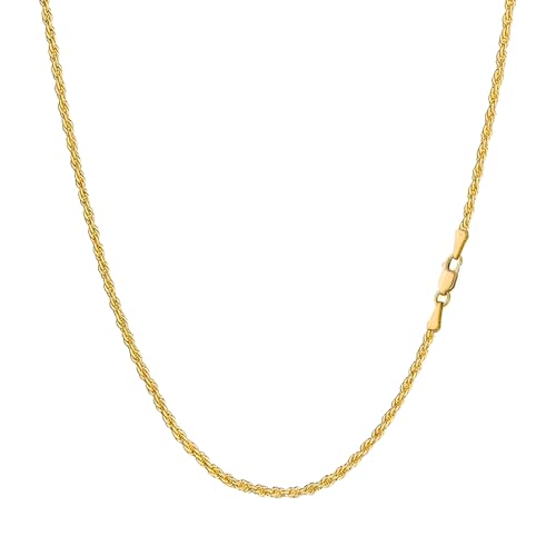 14K Yellow Gold Rope Link Chain Dainty Yellow Gold Necklace for Women and Men with Lobster Clasp