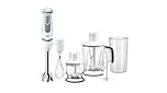 Braun MQ5245WH Minipimer con 5 ANNI DI ASSISTENZA, Frullatore ad immersione, 1000W, 4 accessori, 21 velocità di lavorazione, antischizzo, bianco/grigio