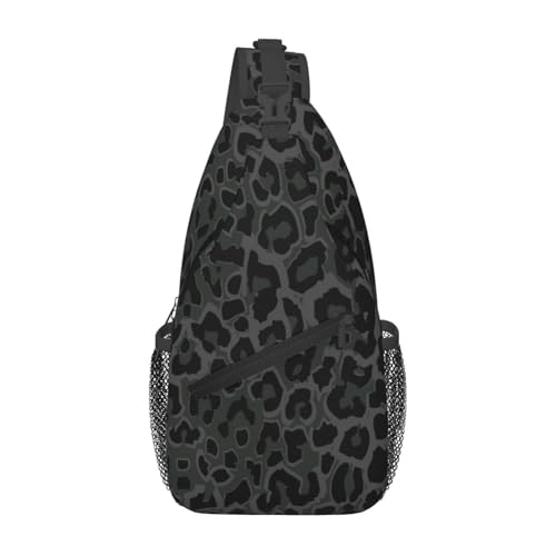 Black Leopard Print Sling Bag Crossbody Backpack,Abstract Spotted Fur Wild Animal Skin Texture Chest Bag Casual Shoulder Backpack Cute Cheetah Pattern Travel Hiking Daypack for Men Women