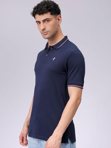 Image of The Indian Garage Co Men Slim Fit Solid Polo Neck Half Sleeves Tshirt