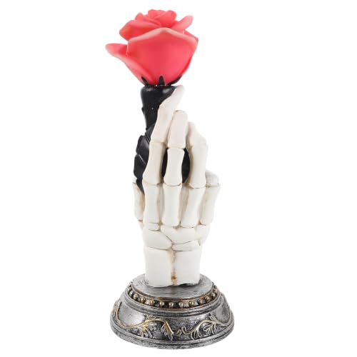 Image of TOYANDONA Halloween Skeleton Hand Holding Rose Resin Lamp with Gentle Glow, Gothic Inspired LED Light for Party Display and Festive Ambiance, Easy to Use Spooky Home Decor
