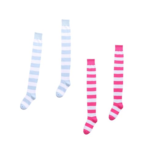Image of Extra Long Striped Thigh High Socks Cute Soft Cotton Over the Knee Retro
