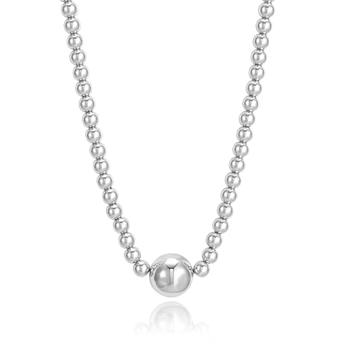 COBI 925 Sterling Silver Plated Beaded Necklace for Women, Dainty
