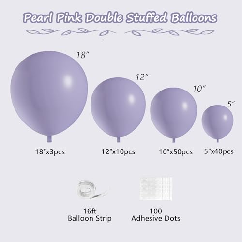 Image of 108Pcs Double Stuffed Lavender Balloon Garland Arch Kit