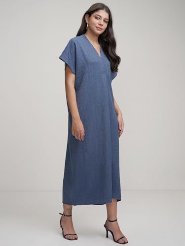 Image of Tokyo Talkies Women's Dresses for Women | Solid Color | Kaftan Style | Holiday Midi Dress | Short Kaftan Sleeves | Relaxed & Elegant