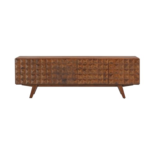 NTC Sapa Mid-Century Modern Solid Wood TV Stand 4-Door Media Console with Carved Geometric Fronts for TVs up to 75", Effortless Assembly, Dark Walnut - Image 3
