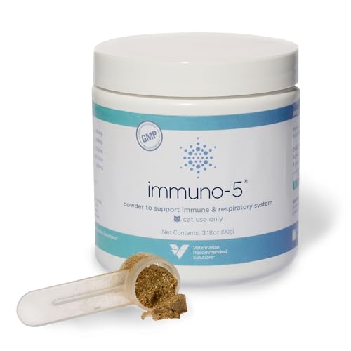 Immuno-5 Immune & Respiratory Support Powder for Cats from Veterinarian Recommended Solutions with L-Lysine, Omega-3 & Egg Yolk