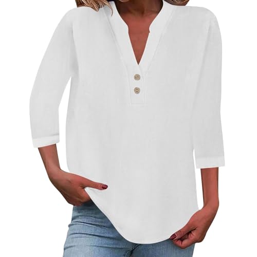 Tee shirt oversize femme à manches 3/4 : le haut fluide col V boutonné