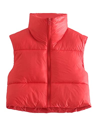 Fenclushy Women's Winter Warm Padded Crop Vest Lightweight Sleeveless Puffer Vest(Red,Xs) #TOP16
