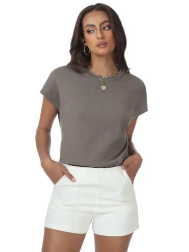 Image of Womens Tops Summer Sweaters Short Sleeve Shirts Dressy Casual Basic Casual Cap Sleeve Tops Beach Vacation Clothes