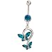 Ayoiow Pircings para El Ombligo Forma de Mariposa con Circonita Azul Marino Pircing del Ombligo Acero Quirúrgico Plata