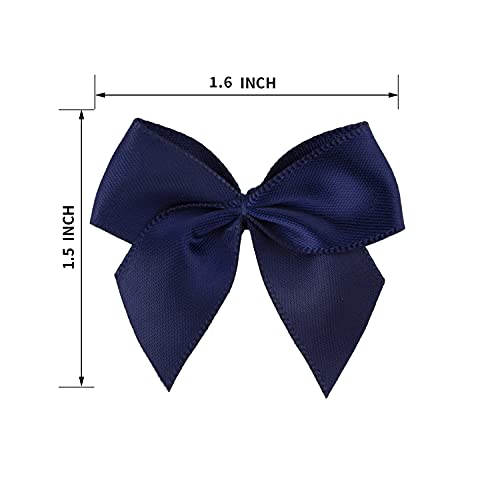 7Rainbows 50pcs 5/8" Boutique Mini Navy Blue Satin Ribbon Bows Flowers Appliques DIY Craft for Sewing Scrapbooking Wedding and Gift