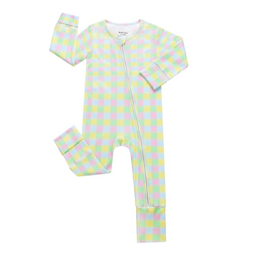 Image of Bamboo Viscose Baby Boy Girl Pajamas Romper, Ribbed 2 Way Zipper Sleepers, Long Sleeve Footless Pjs with Mitten Cuffs