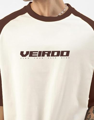 Image of Veirdo Pure Cotton Regular Fit Round Neck Front Chest Typographic Logo Printed Raglan Full Sleeve T-Shirt for Men (Colors: Green, Brown & Maroon)