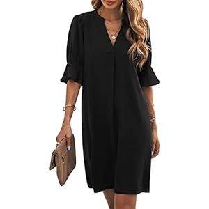 Famulily Frauen V-Ausschnitt Halbarm Hemdkleid Elegant Sommer Casual Einfarbig Kurzes Kleid S-XXL