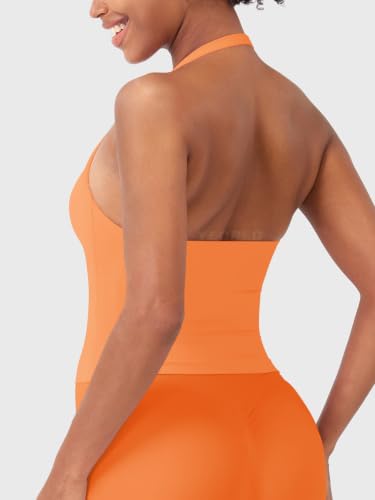 Image of YEOREO SoftHue Women's Impact Halter Tank Top Longline Backless Scoop Neck Built-in Bra Sports Workout Gym Crop Top