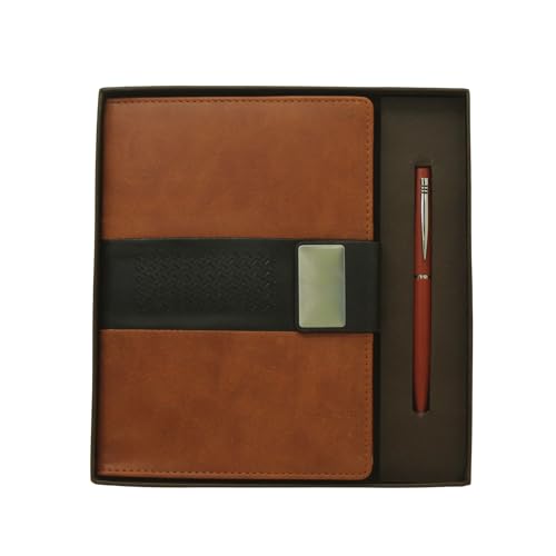 Image of 2 in 1 Diary with Pen Set for Men and Women, Leather Notebook Diary & Metal Pen Birthday Gifts for Husband, Brother, Father New Year Corporate Gift for Employee Gift Set (Brown)