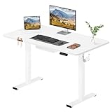 SANODESK Escritorio Elevable Eléctrico 120cm con Tablero Entero, Regulable en Altura con Memoria, Estable y Silencioso, con Gancho y Portabotella, Oficina y Hogar(Blanco)