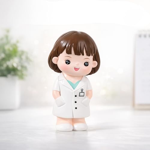 Image of YOURKARTS.COM Small PVC Female Doctor Figurine - Cute Medical Desk Decor, Mini Doctor Statue for Office, Home Decor & Car Dashboard Decoration