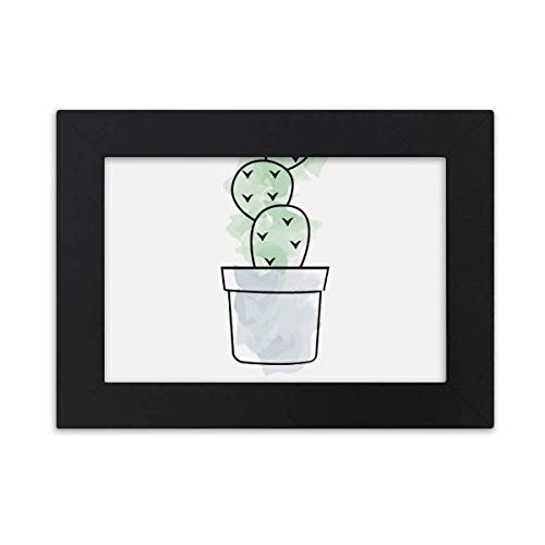 サボテン多肉植物の鉢植えの水彩画 デスクトップフォトフレーム画像ブラックは、芸術絵画7 x 9インチ