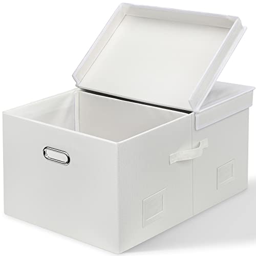 Graciadeco 75 Quarts Extra Large Decorative Storage Bins with Lids, 1 Pack White Collapsible Storage Bins with Lids, Stackable Storage Bins Decorative Box Storage With Lid Extra Large