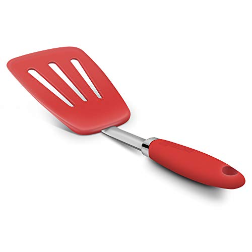 Hygienic Solid Heat-Resistant Flexible Slotted Silicone Spatula Red Non-stick Silicone Turner