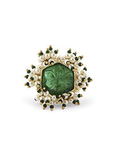 Women's Flower Stone Cluster Beads Ethnic Elasticated Ring